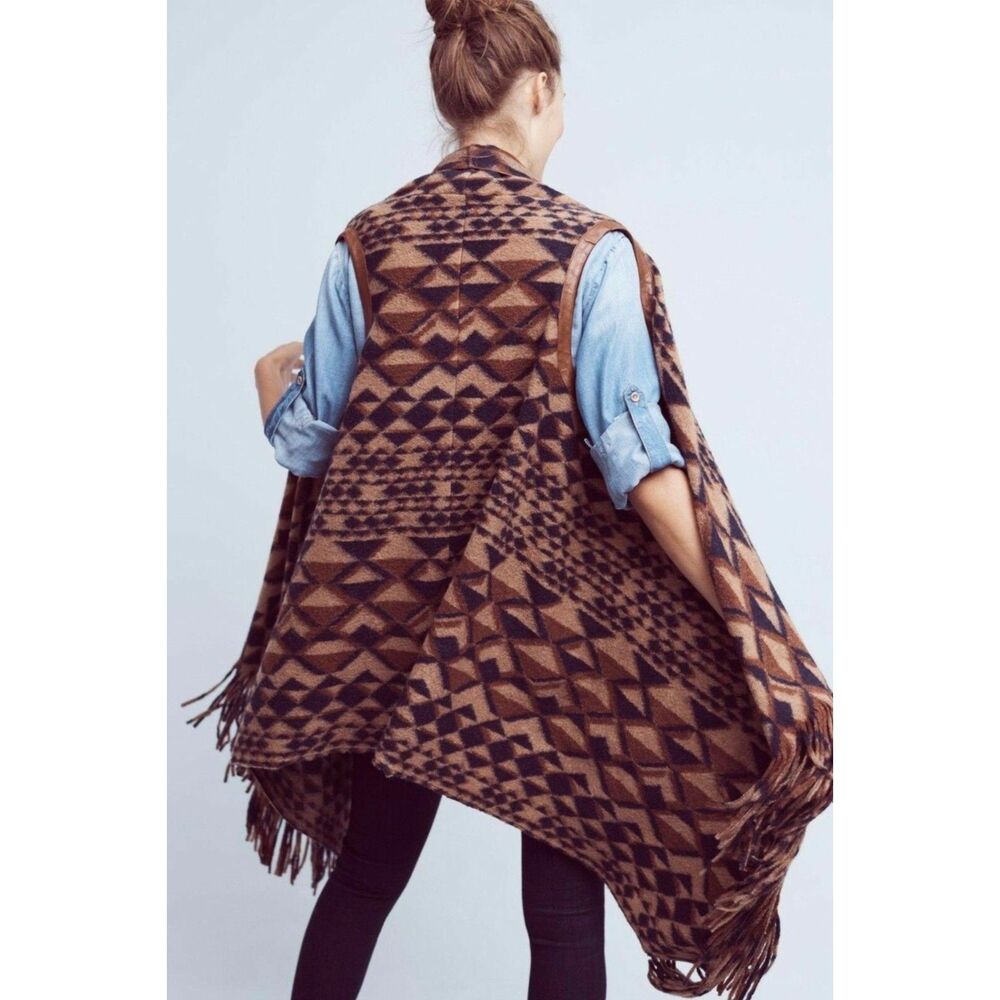 Plenty by Tracy Reese Canton Fringe Sweater Vest Aztec Geo Anthropologie XS/S - Picture 3 of 12